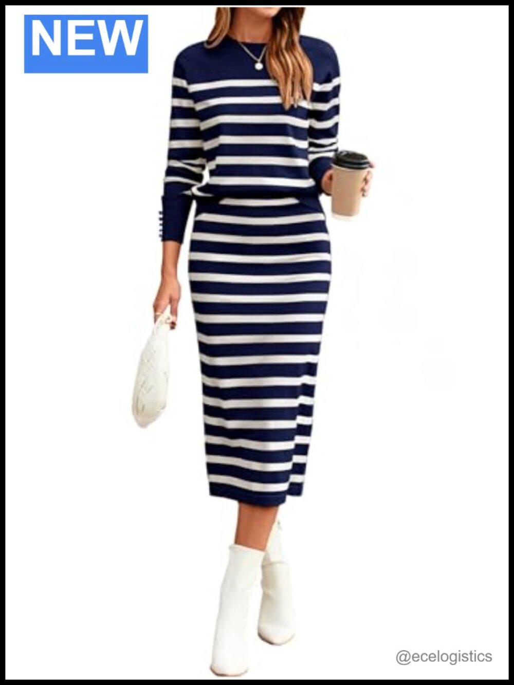 2 Piece Knit Skirt Set for Women Striped Fall Lounge Travel Outfit Long Sleeve